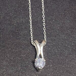 925 Sterling Silver Sparkly Simulated Diamond Charm Pendant Necklace